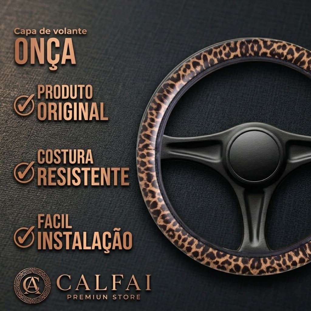 Capa Volante Feminina 38cm Universal Oncinha Rosa Anatômica Emborrachada Proteção Couro Ecológico
