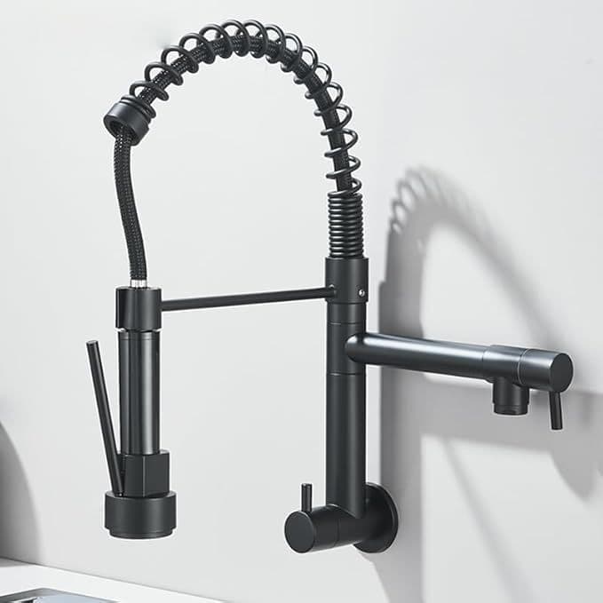 Torneira de Cozinha Gourmet Aço Inoxidável Água Fria Única Com Misturador Bicos Duplos Torneira de Parede Rotação 360