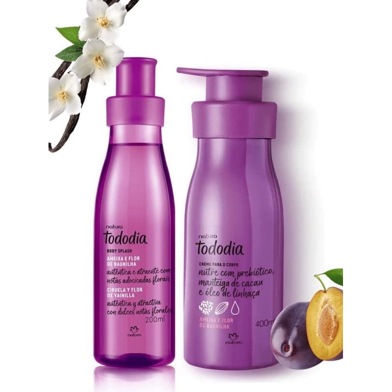 Kit Natura Tododia Ameixa e Flor de Baunilha Body Splash 200ml + Creme Corporal 400ml Hidratante