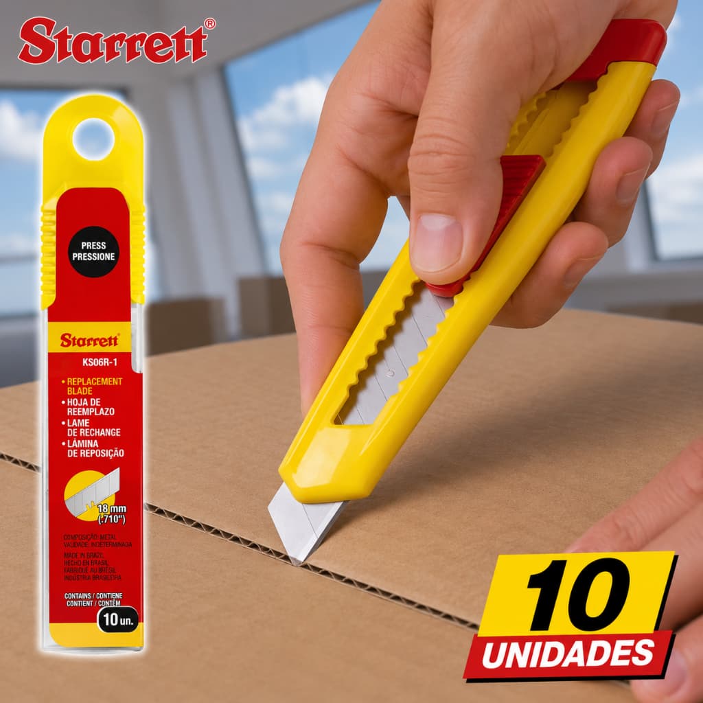 Lâminas para Estilete 18mm com 10 Peças Starrett  KS06R Reposição Corte Preciso