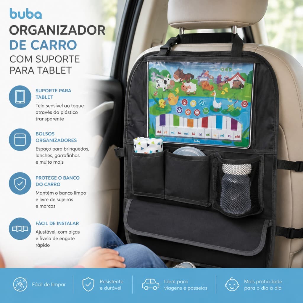 Organizador de Carro com Suporte para Tablet – Mais Praticidade em Viagens