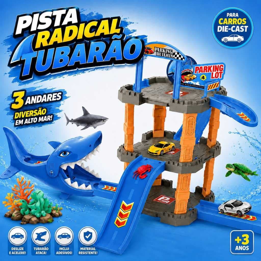 Pista Marinha Carrinho Estacionamento Looping Tubarão Corrida Acessórios Infantis Coloridos Toys