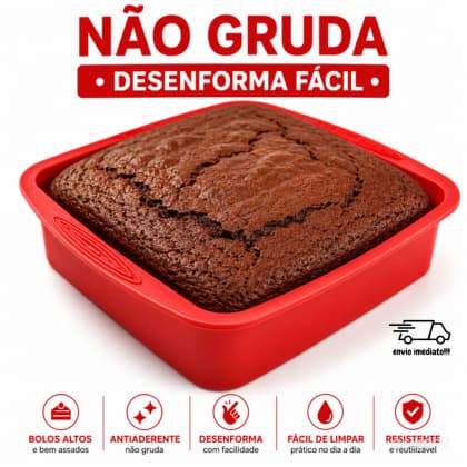 Forma Silicone Quadrada 26x24x5cm Flexível Antiaderente Bolo Brownie Torta Não Gruda Fácil Desenformar Não Precisa Untar