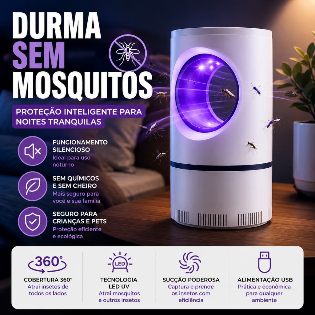 Luminária Mata Mosquito Inseto Armadilha Noturna Luz Led USB -  Bivolt