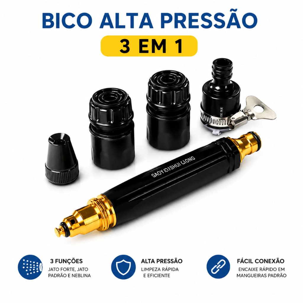 Bico Alta Pressão Jato para Mangueira Agua Kit 4 Pçs Lava Carro e Jardim