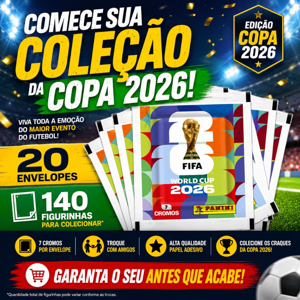 Figurinhas Copa do Mundo FIFA 2026 Kit 20 Envelopes Com 7 Cromos Colecionáveis