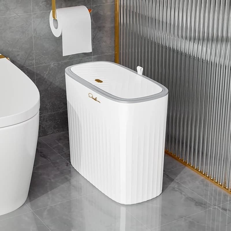 Lixeira Estreita com Tampa por Pressão – Ideal para Banheiro, Cozinha e Espaços Pequenos