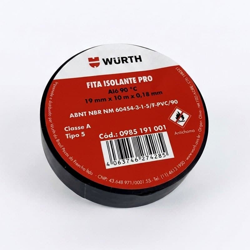 Fita Isolante Wurth Profissional Classe A Preta 19mmx10m