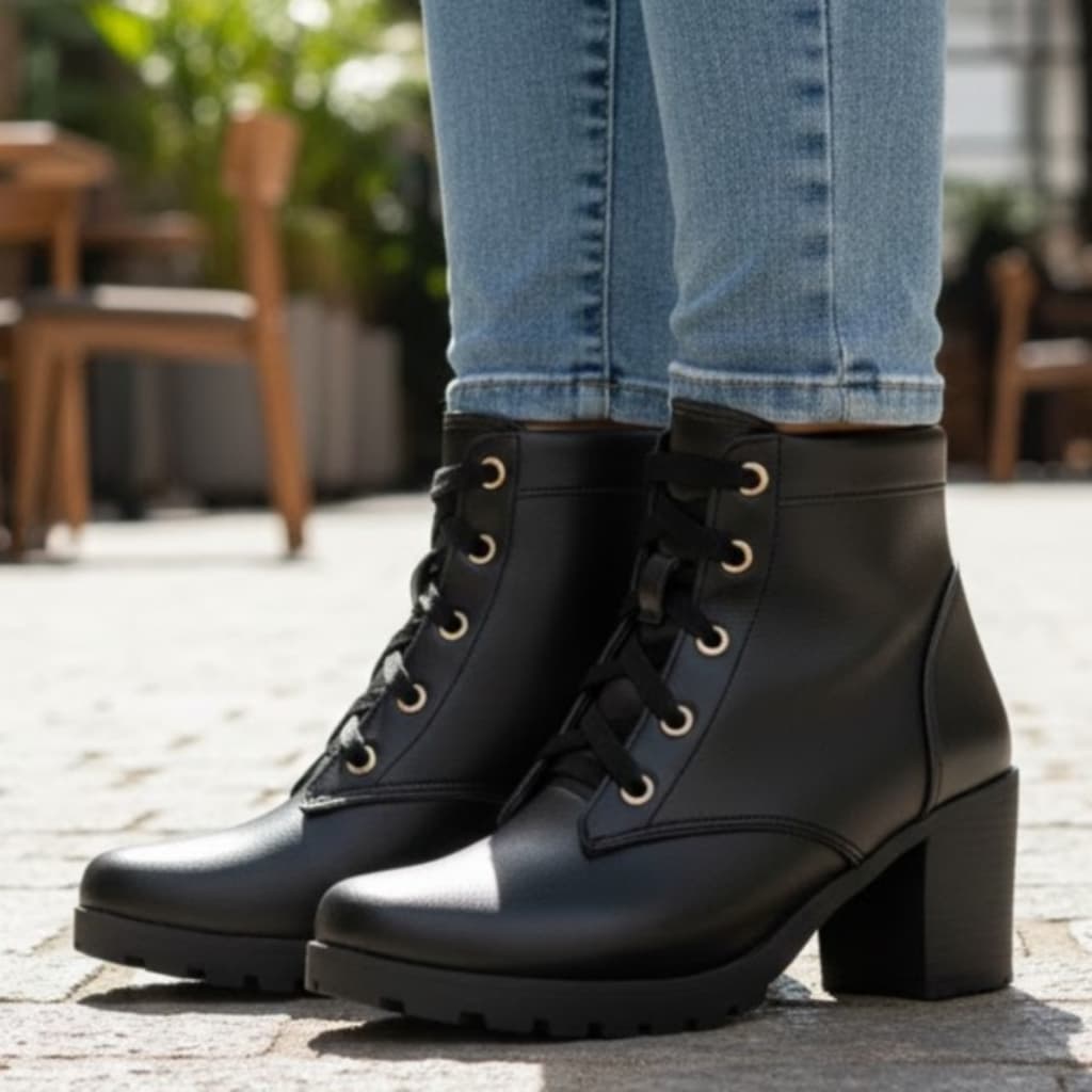 Bota Coturno Feminino Bota Feminina Cano Curto Salto Tratorada Moda Ref. 20/111