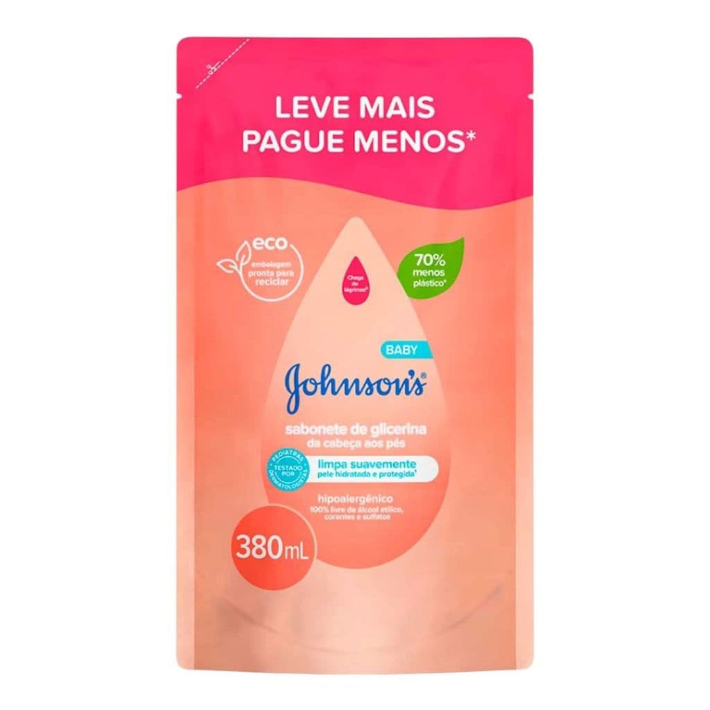Refil Sabonete Líquido De Glicerina Johnsons Baby Da Cabeça Aos Pés 380ML