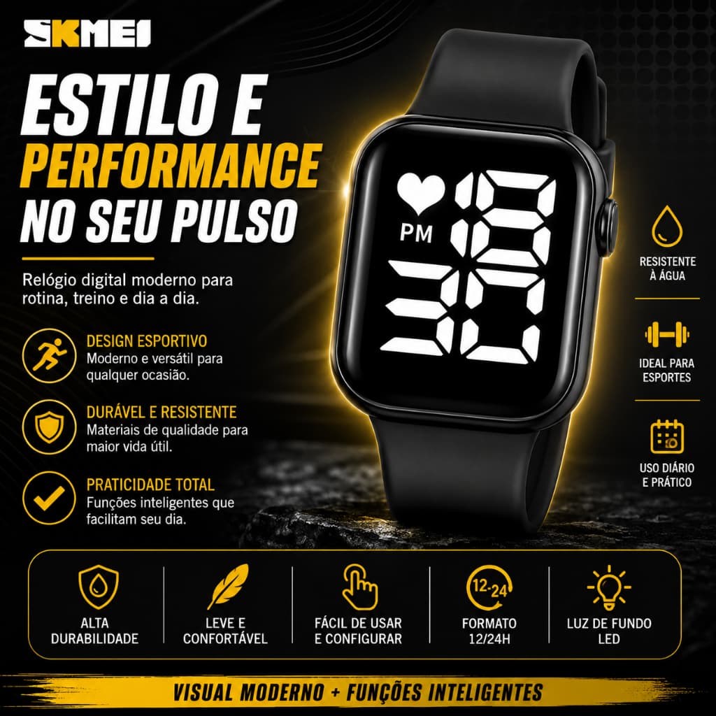 Relógio Digital SKMEI Masculino Resistente à Água Esportivo LED Cronômetro Alarme Original