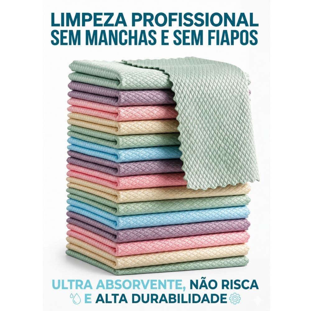 Kit Panos Microfibra Escama de Peixe - Ultra Absorção e Brilho Sem Fiapos (25x25cm)