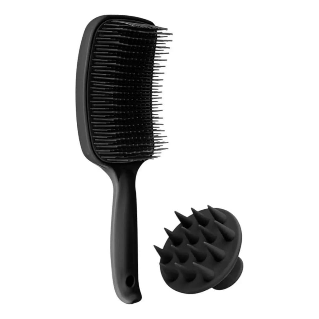 Kit escova Raquete Almofadada Vazada e Massageador de Couro Caneludo