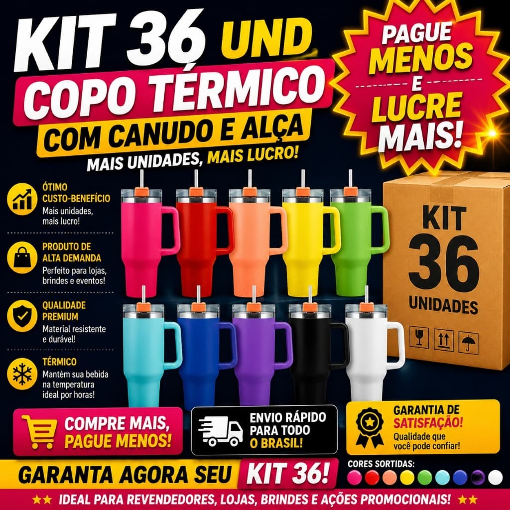 Kit 36 Copo Garrafa Térmica Inox 1200ml Caixa Atacado Revenda