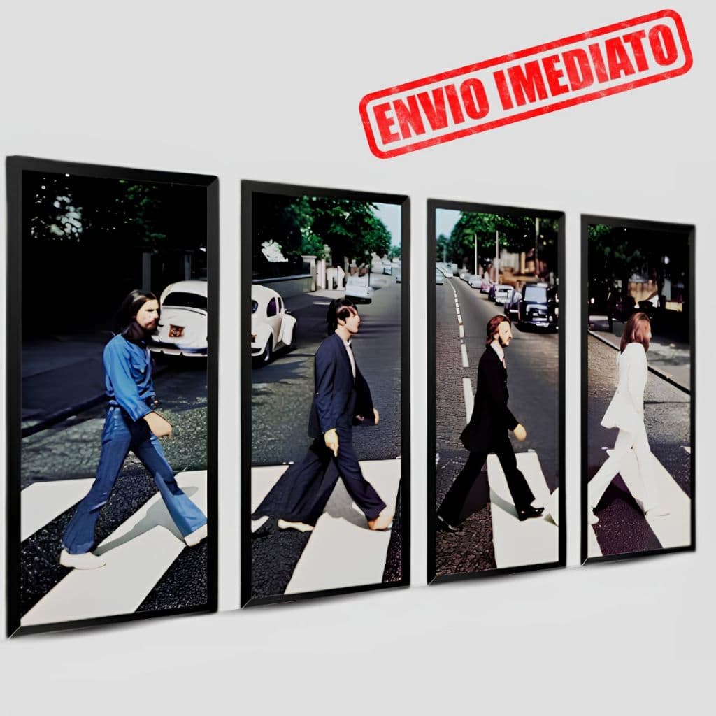 Quadros Decorativos  Mosaico The Beatles  Decoração Banda de Rock 4 Peças 88x60 cm
