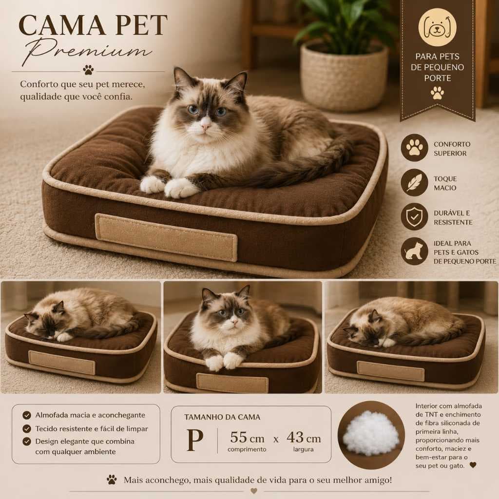 Cama Pet Premium Para Pets e Gatos Pequeno Porte Macia Confortável Lavável 55x43cm
