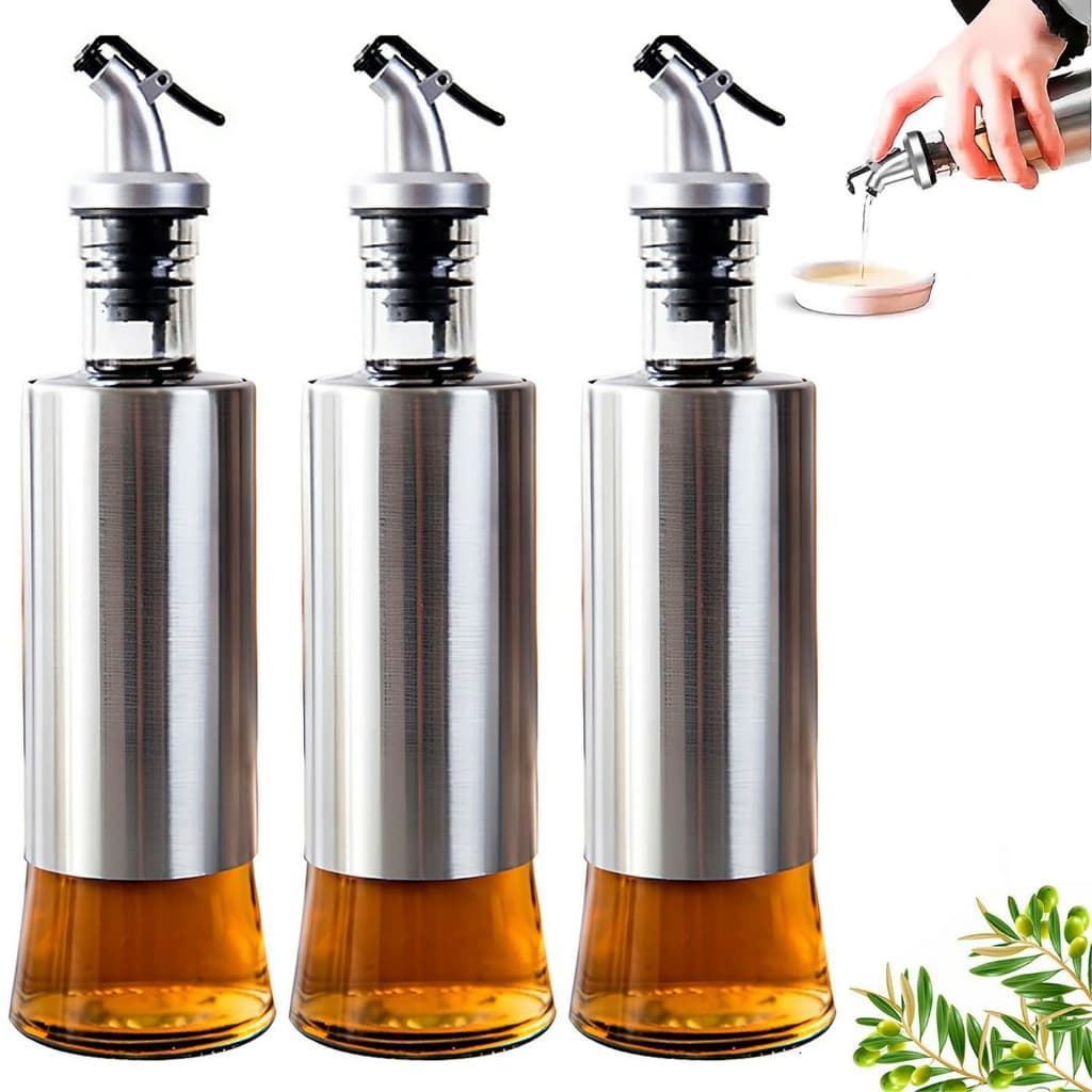 Kit Galheteiro Azeiteiro Garrafa Inox Porta óleo Vinagreiro Bico Dosador 300ml