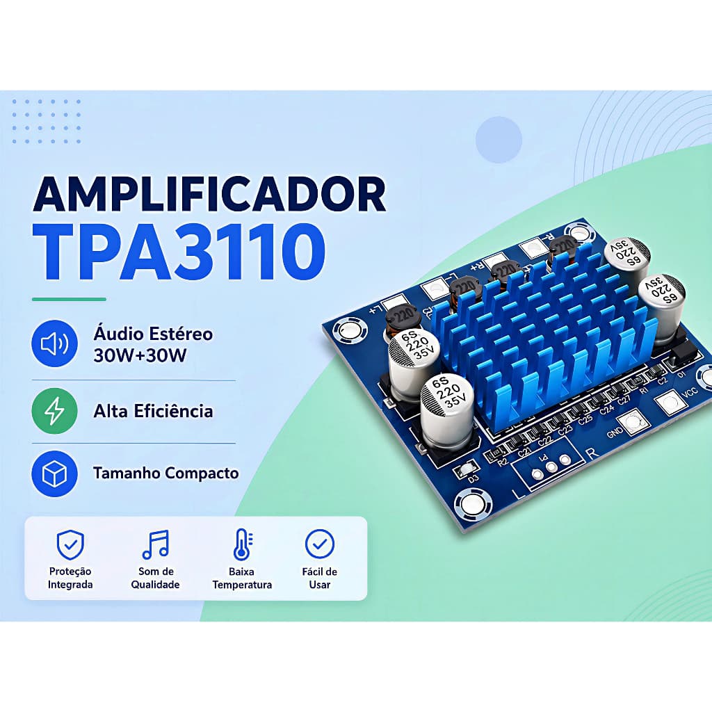 TPA3110 Amplificador de Áudio Estéreo 30W+30W 2 Canais DC 8-24V Áudio Digital Xh-A232