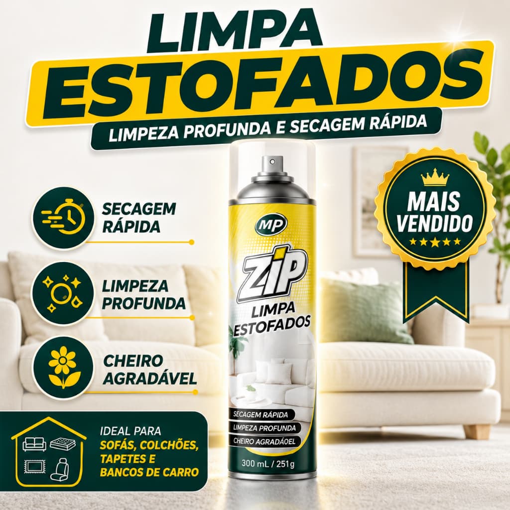 Espuma Spray Limpa Estofados Higienizador Seco Zip Remove Sujeiras Sem Esforço