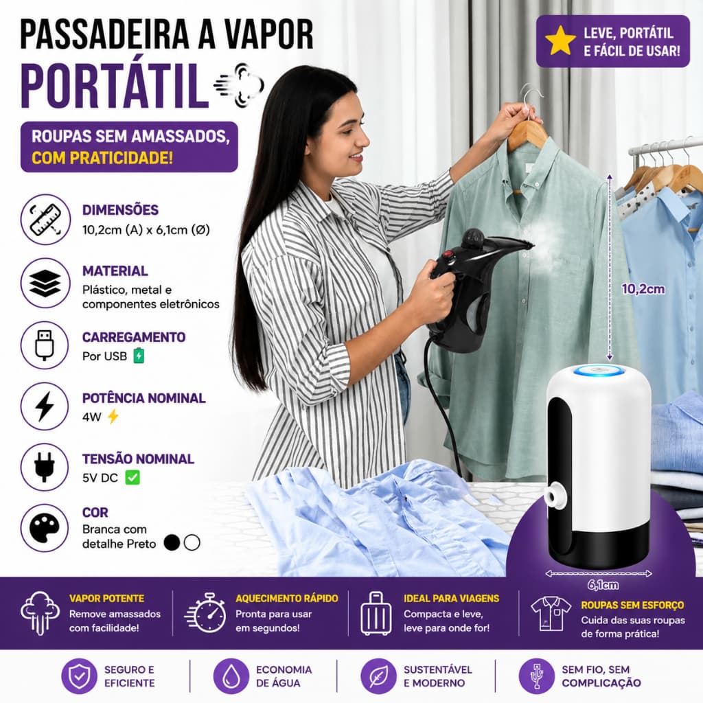 Passadeira 110v 127v Vaporizador A Vapor Roupas Tira Amasso Portátil ferro de passar roupa cabide