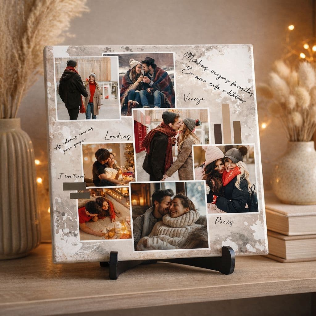 Quadro Decorativo Casal Momentos Recordações Viajem  Namorados Azulejo Personalizado Mural Foto