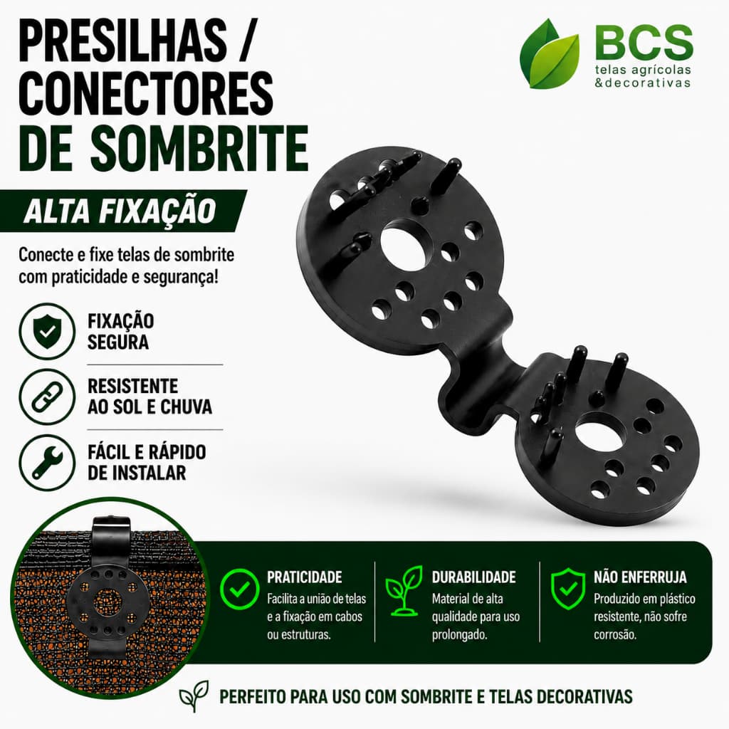 Kit 25 Presilhas/Conector Para Telas Sombrite Filme Agrícola Fixar Esticar Fazer Cortina Lateral