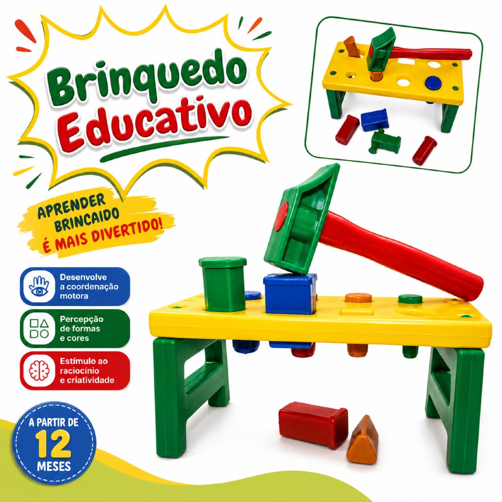 Bancadinha Infantil Educativa Brinquedo de Coordenação Motora