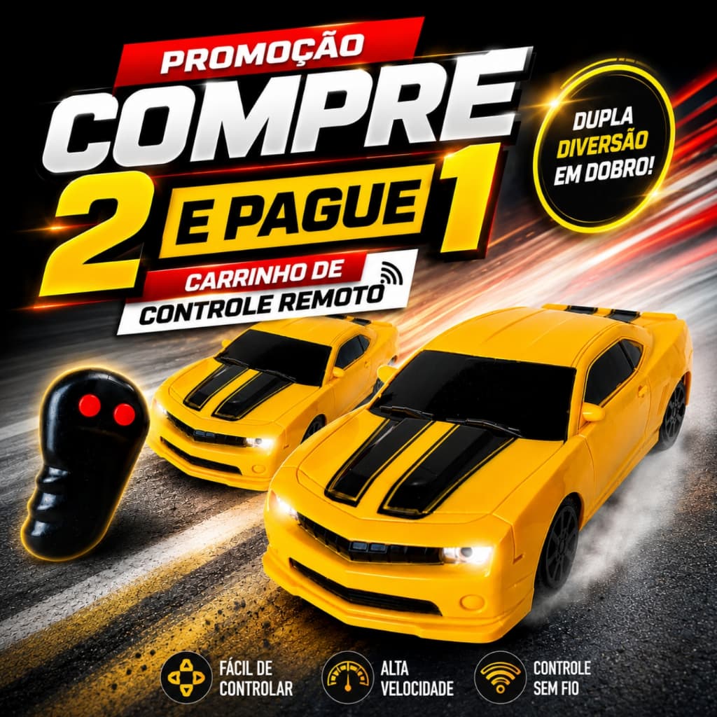 Kit com 2 Carrinho Controle Remoto Infantil Sem Fio 2 Funções Carro Brinquedo RC Escala 1:24 Com Controle Menino