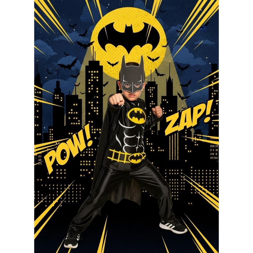 Fantasia Infantil Homem Morcego Menino Batman Máscara Capa Roupa Herói Carnaval Aniversário
