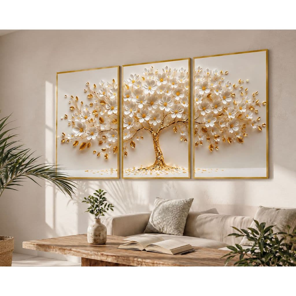 Quadro Decorativo Grande Arvore Da Vida Petala Branca 122x60