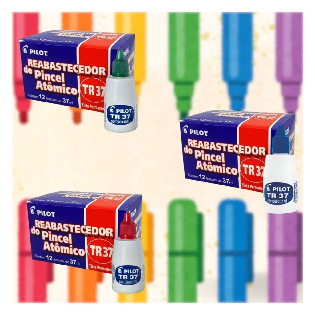 Tinta Reabastecedora Pincel Atômico TR 37ml Azul/Vermelha/Verde 12Uni Pilot