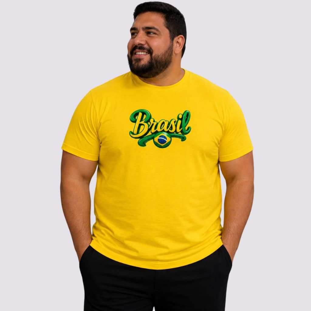 Camisa do Brasil Masculina Seleção Brasileira 100%Algodão Copa do Mundo Hexa PlusSize G1 G2 G3 G4 G5