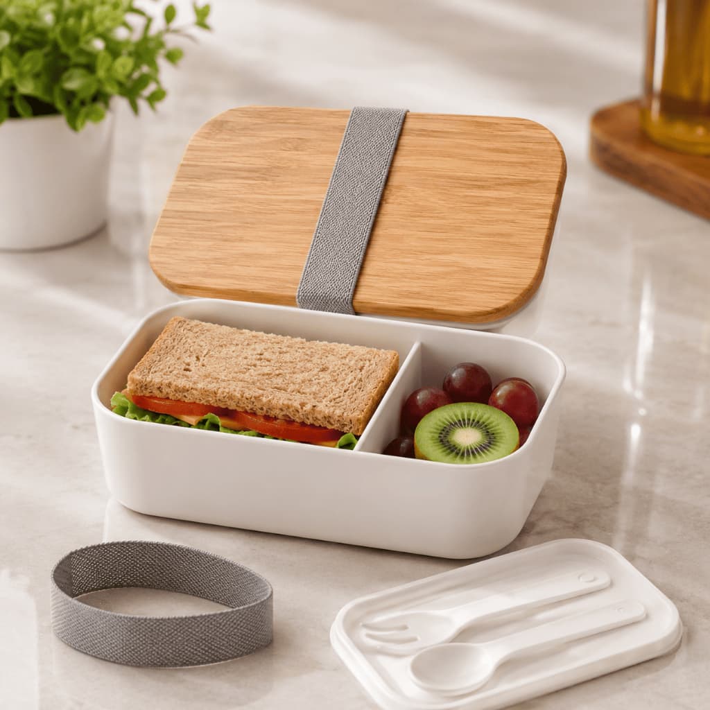 Kit Marmiteira com Talheres 900ml Branca Porta Alimentos Hermética