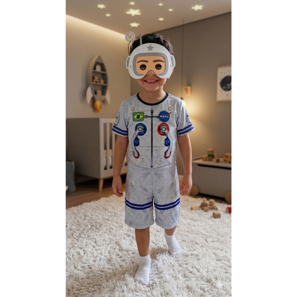 Fantasia Do Astronauta Infantil Profissão Para Festas + Mascara Eva