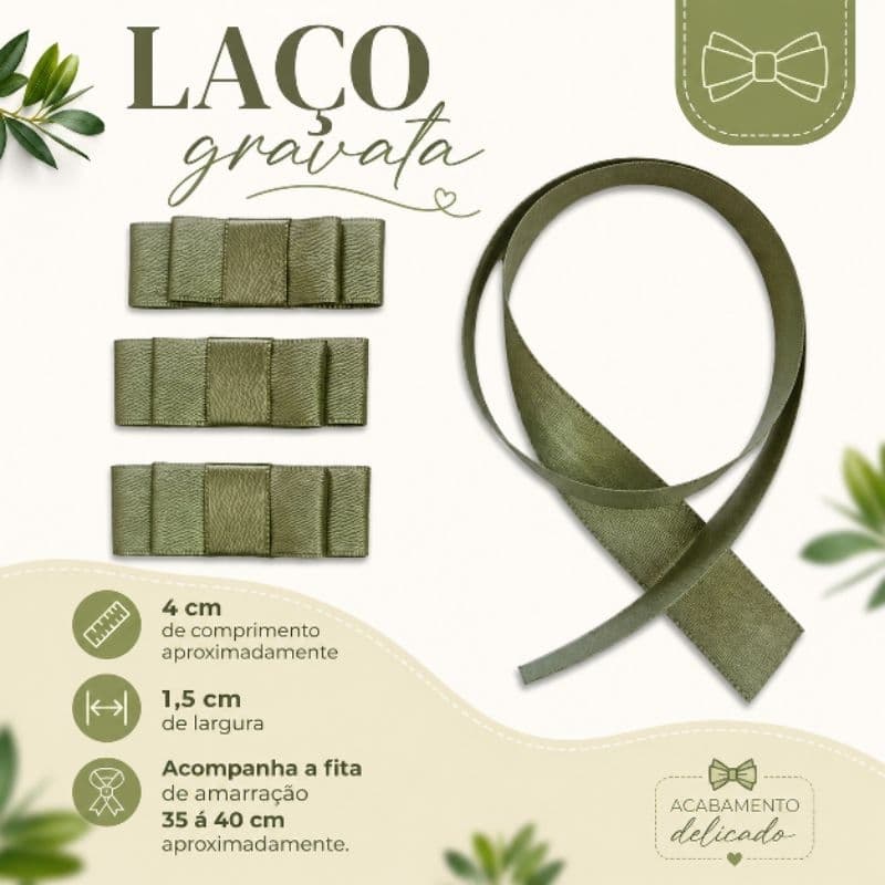 Laço de Cetim Gravata Nº 3 com Fita para Amarrar 50/100 Unidades Lembrancinhas Artesanato