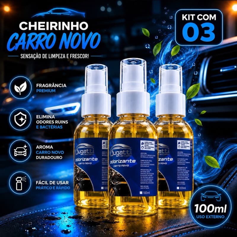 Kit 3 Cheirinho CARRO NOVO Spray Automotivo Odor Bugatti Premium Qualidade Concentrado