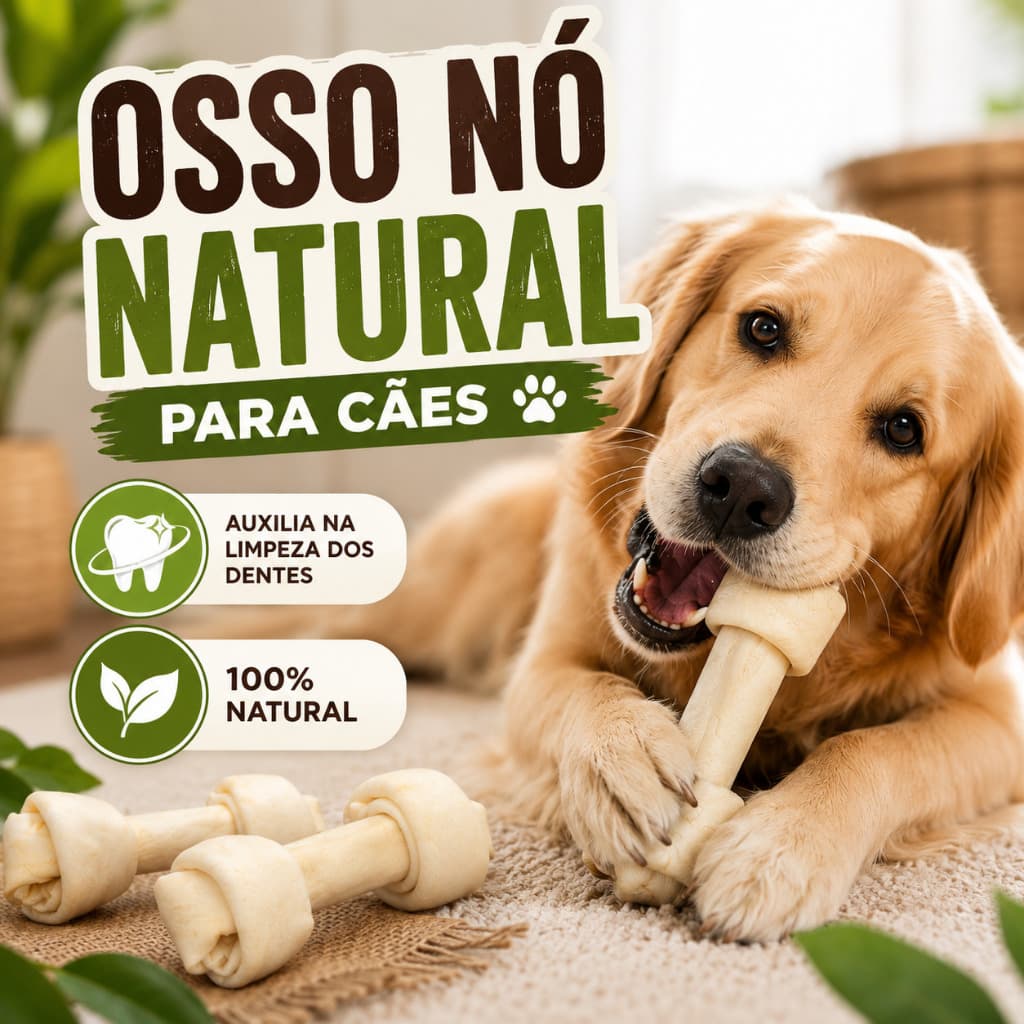 Osso Nó Natural Cachorro Mordedor Petisco Cães Higiene Bucal Anti Estresse 100% Natural