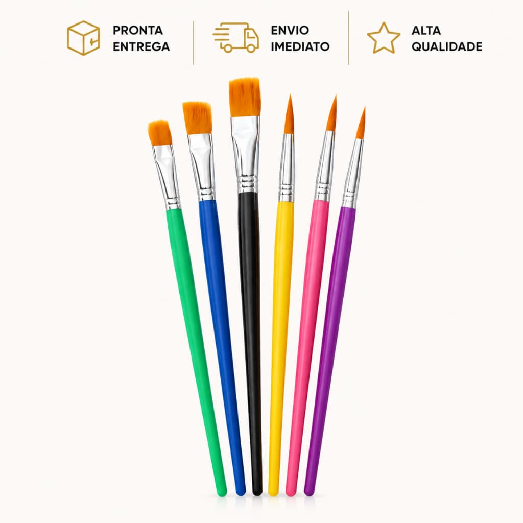 Kit 6 Pincéis para Pintura Escolar Hobby Artesanato