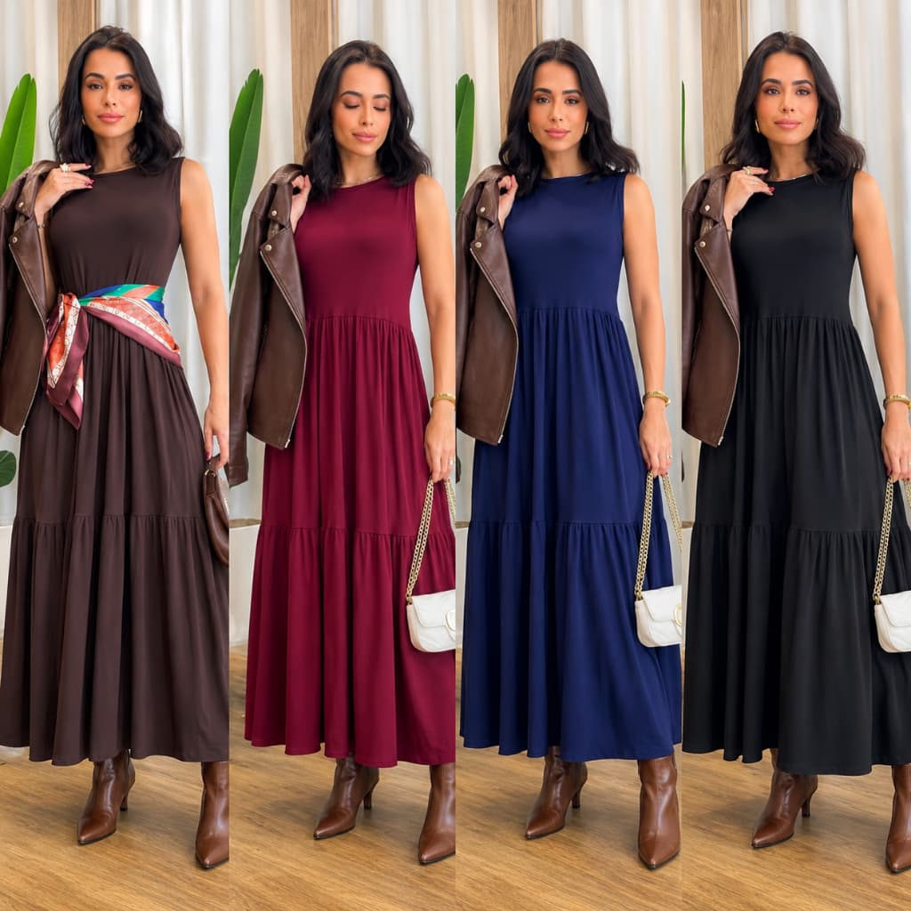 Vestido Feminino Cavado Saia 3 Marias Longo Elegante Casual Inverno 502