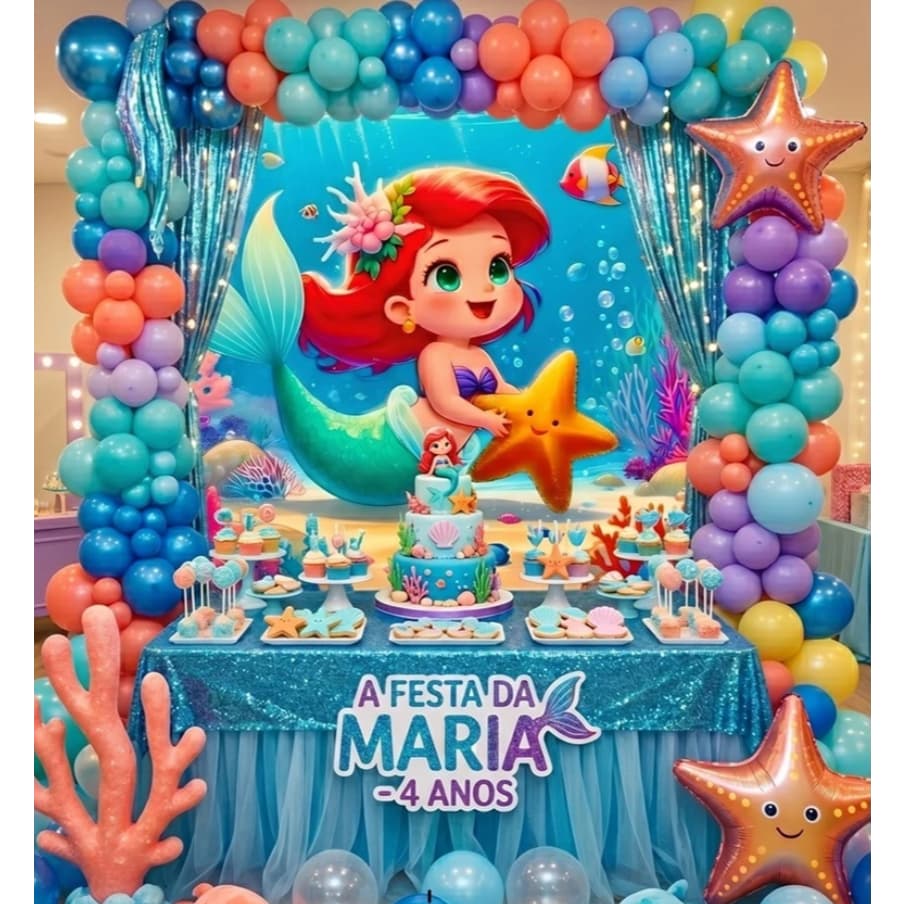PROMOÇÃO!!! Painel de Festa Infantil Antirreflexo Decoração Sereia/Fundo do Mar/Pequena Sereia Cute 200x200cm descrição