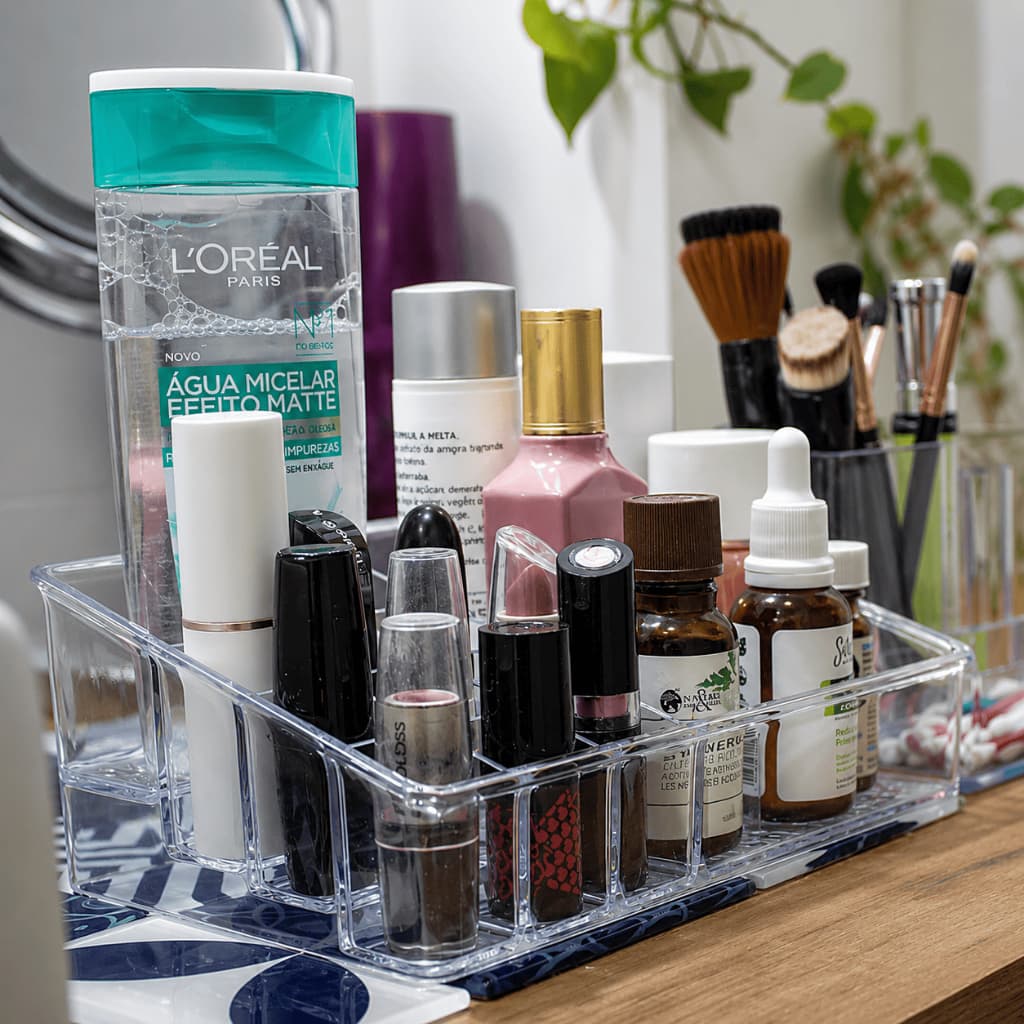 Organizador de Cosméticos e Bijuterias Multiuso Porta Maquiagem Batom Pincéis e Acessórios Acrílico Prático