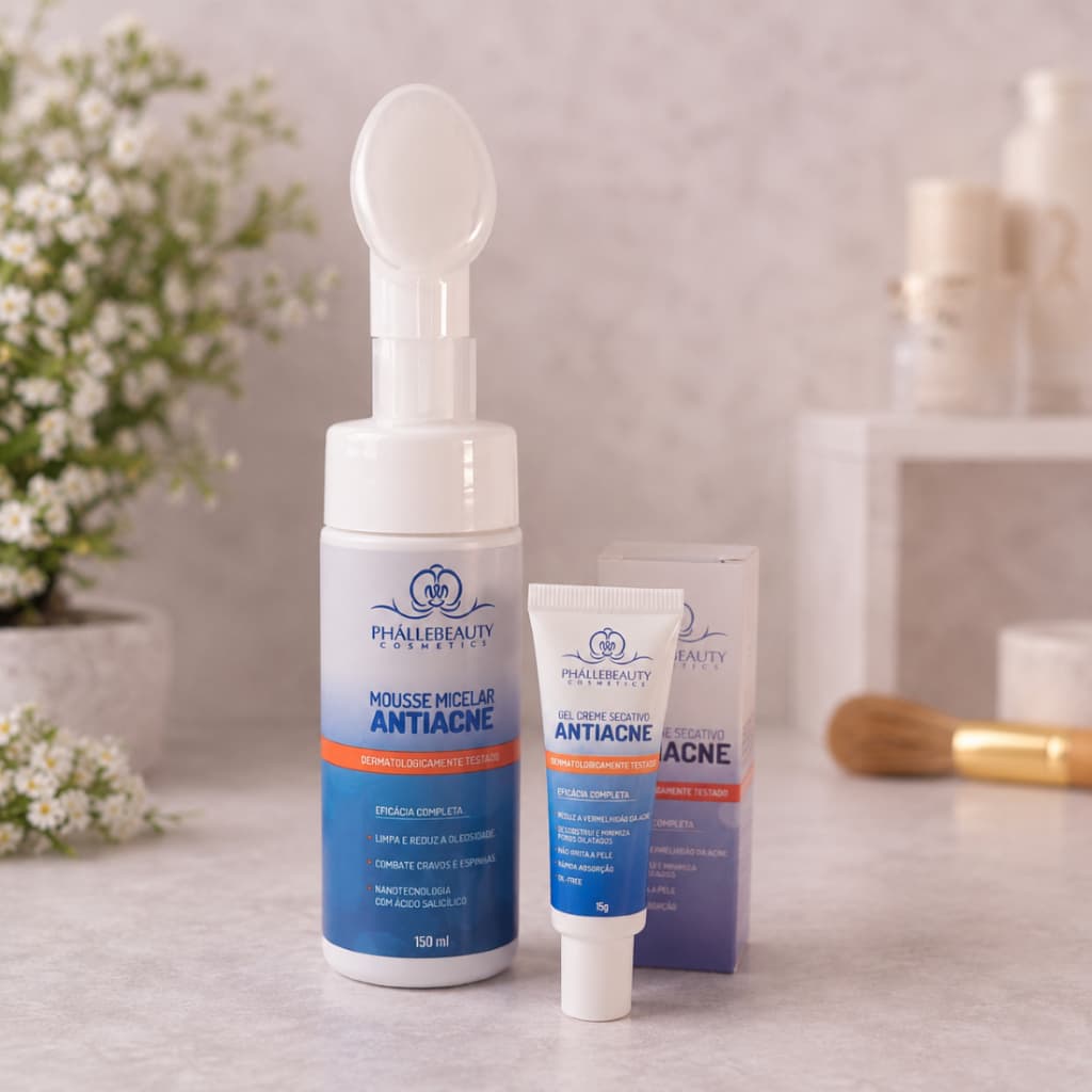 Kit Tratamento Antiacne Phallebeauty Limpeza Facial Tratamento e Controle De Acne