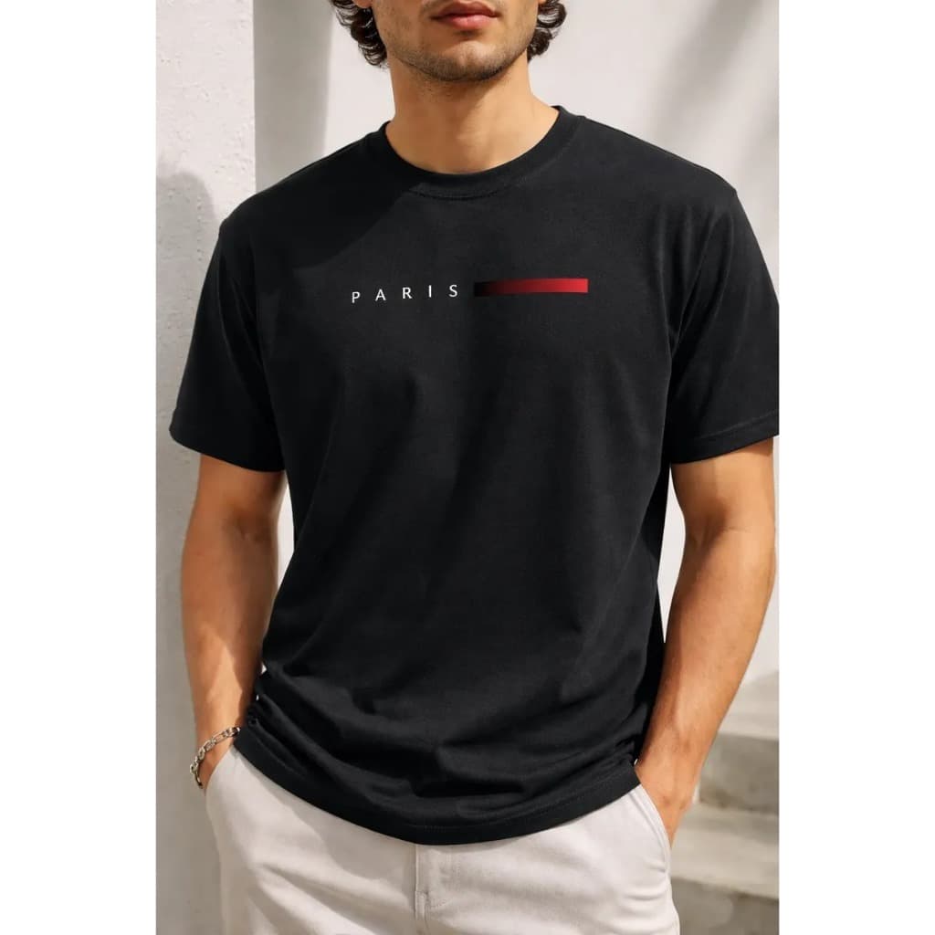Camiseta Masculina De Algodão Básica Causal Minimalista Paris