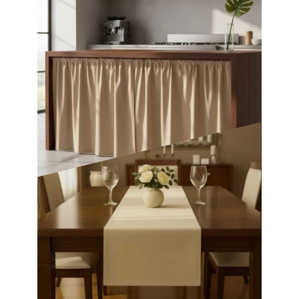 Kit Cozinha Decorada – Cortina de Pia 1,45x80 + Caminho de Mesa 1,45x40