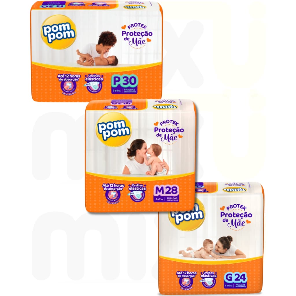 Fralda Pompom Derma Protek Infantil - Kit Atacado com 2/3/4/5