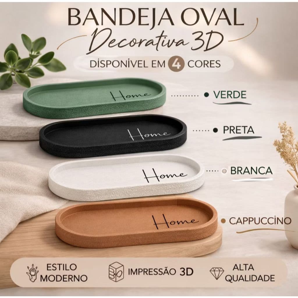 Bandeja Decorativa Minimalista 21cm – Organizador Moderno Lavabo Sala Quarto Porta Objetos Elegante