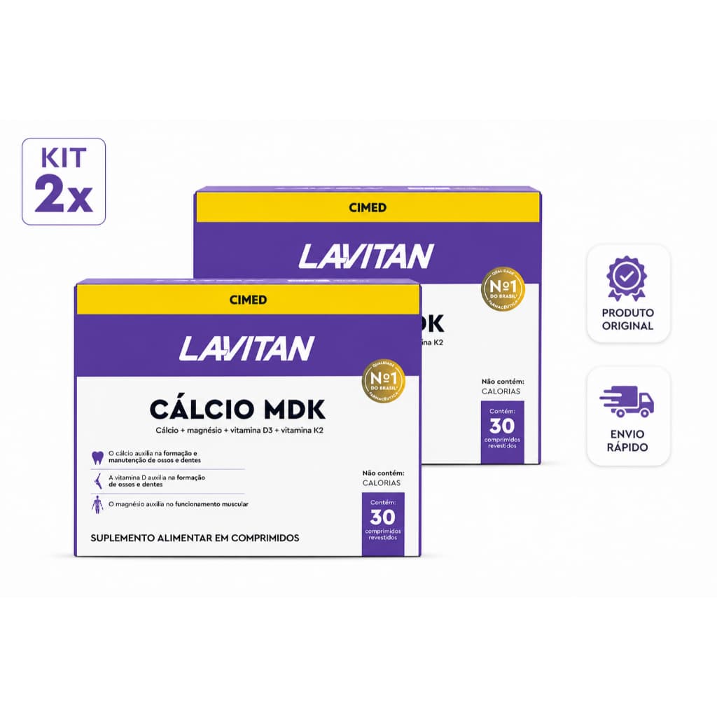 Kit 2x Lavitan Cálcio MDK 30 Comprimidos Vitamina D3 K2 Magnésio Original