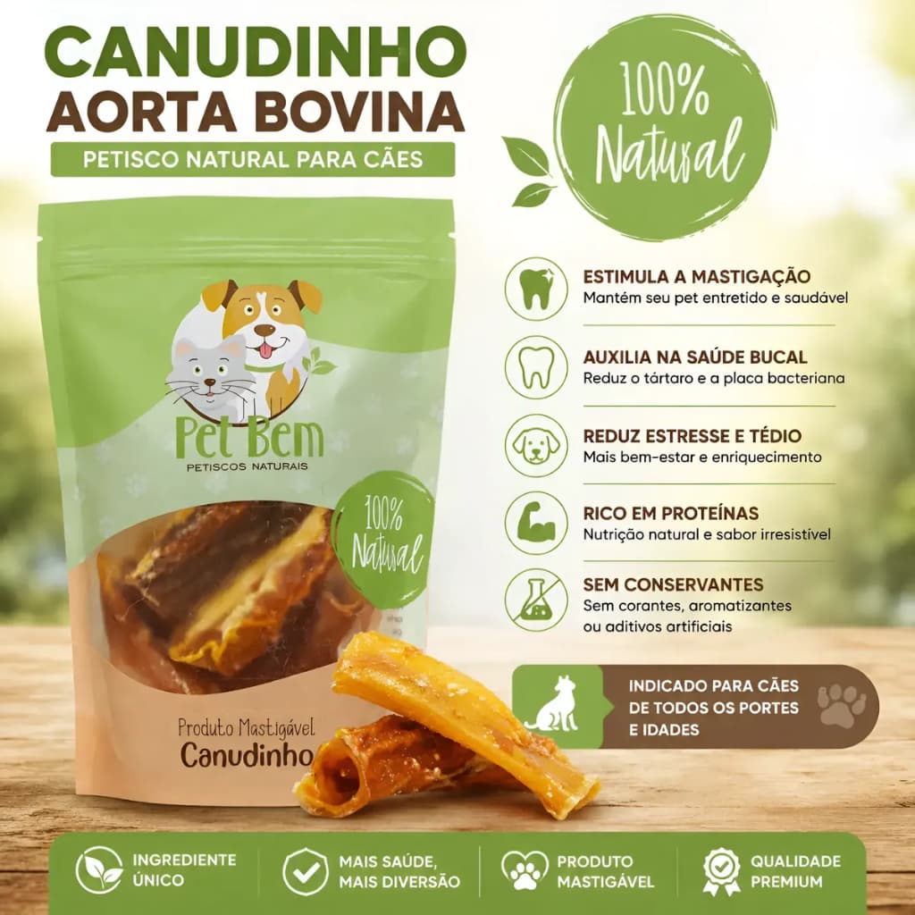 Petisco Natural Para Cachorro Canudinho De Aorta Bovina Desidratada Crocante