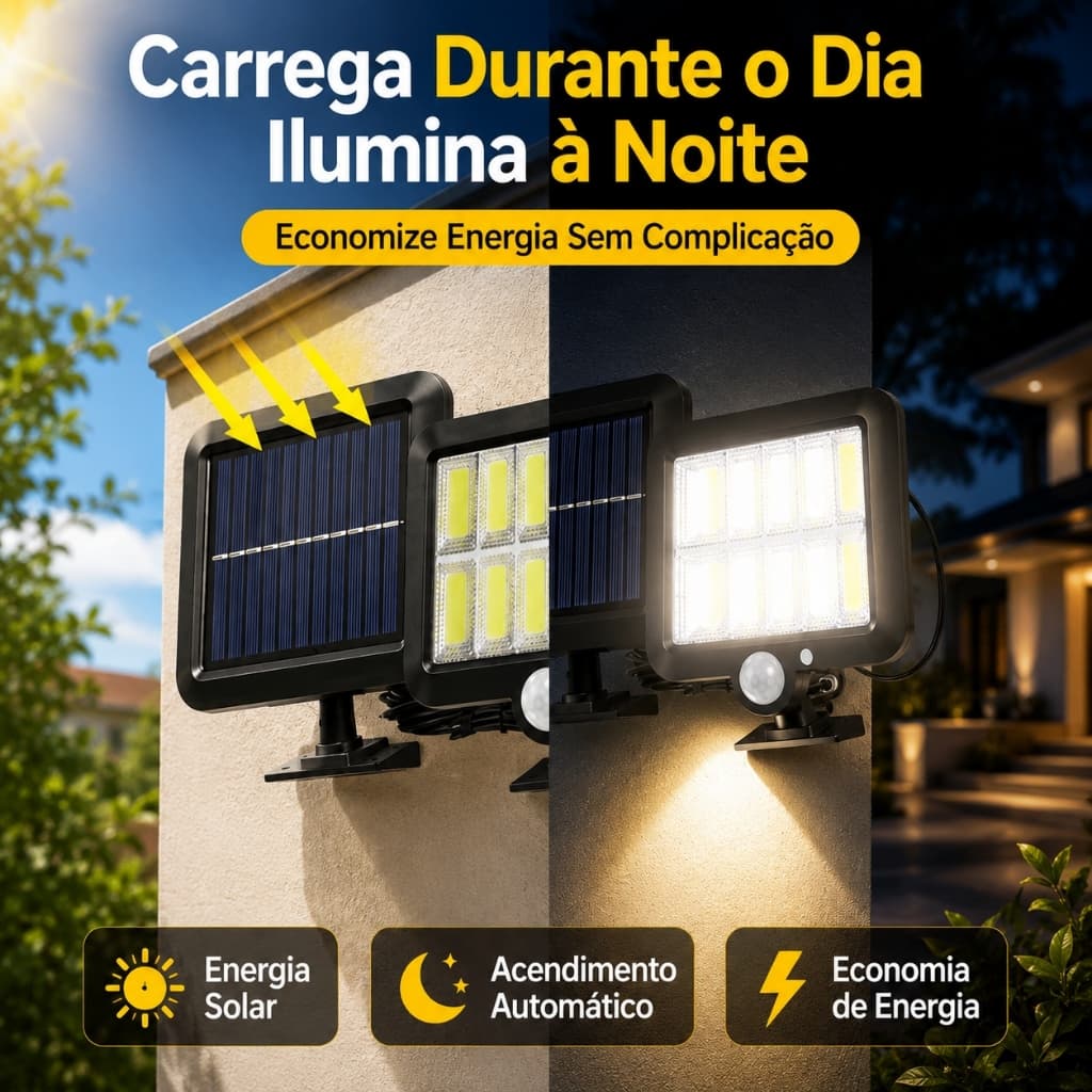 Refletor Solar LED Com Sensor De Presença Controle Remoto À Prova D'Água