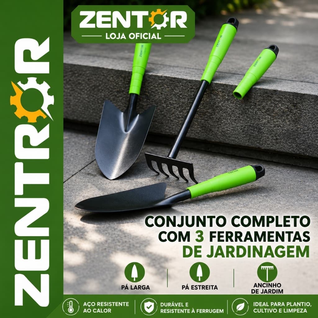 Kit Ferramentas de Jardinagem Deli Zentor em Aço com Cabo Ergonômico